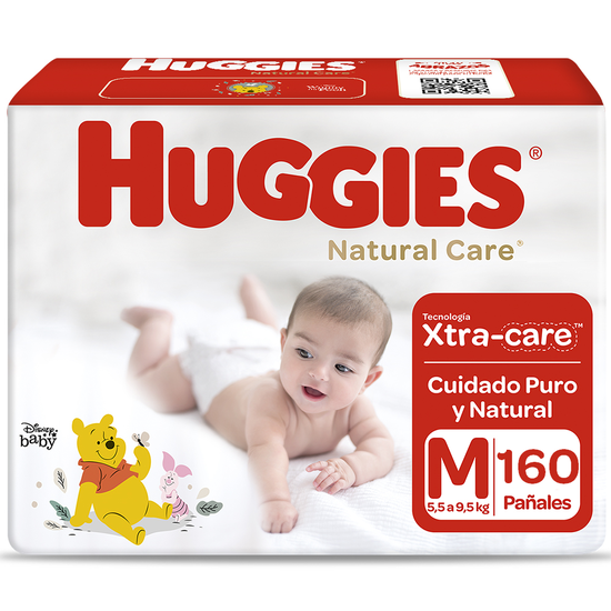 Pañales Huggies Natural Care Xtra Care Pack 160 Un (2 paq. x 80 un). Talla M